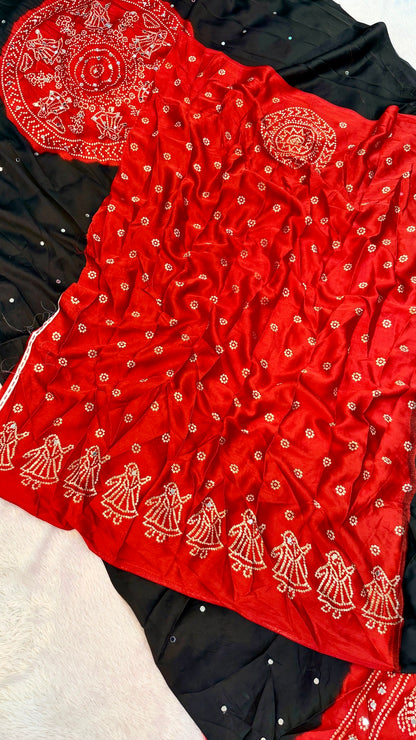 Kasumbo Ajrakh 500+ Real Mirror Saree (Black)