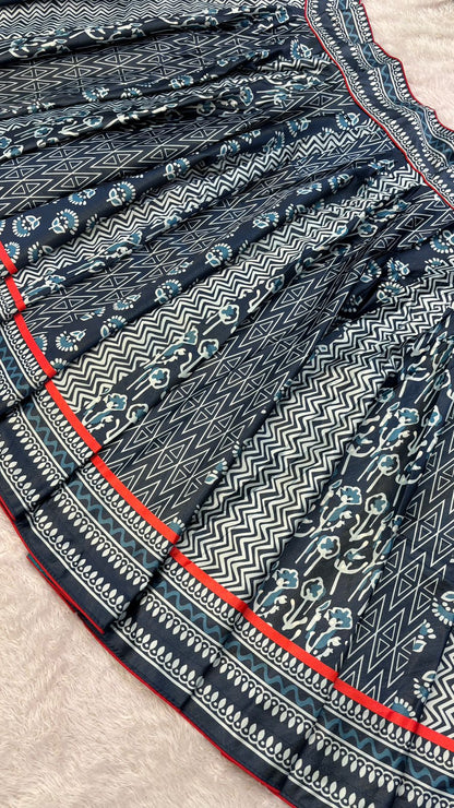 Dhabu Print Indigo Designe, 7 Meter Flare Lehanga Choli