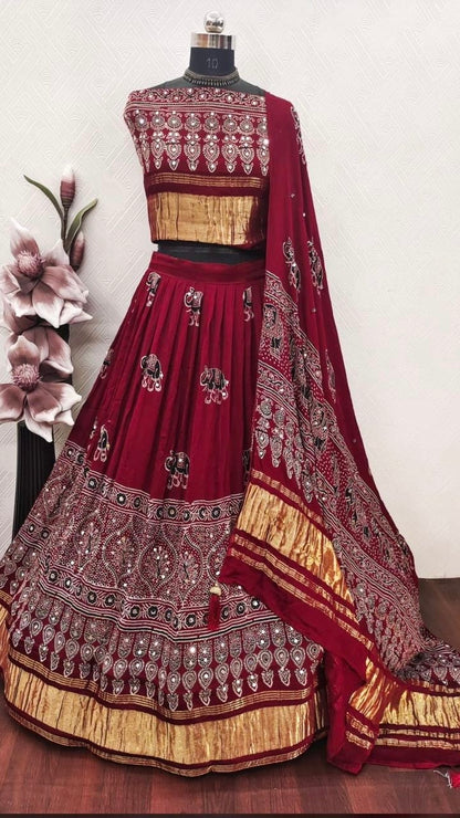 Royal Ajrakh Mirror Work Lehenga Choli Set
