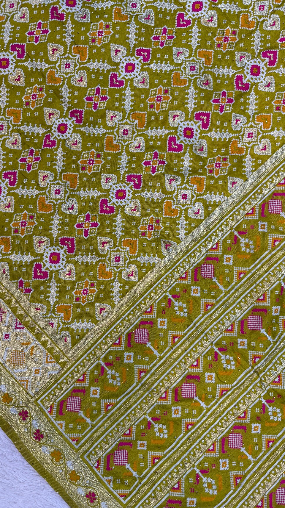 Patola Saree With Siroski Work - Trending Lime