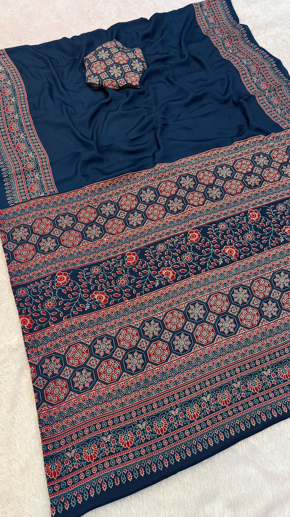Plain Ajrakh Kalamkari Saree Vol.2