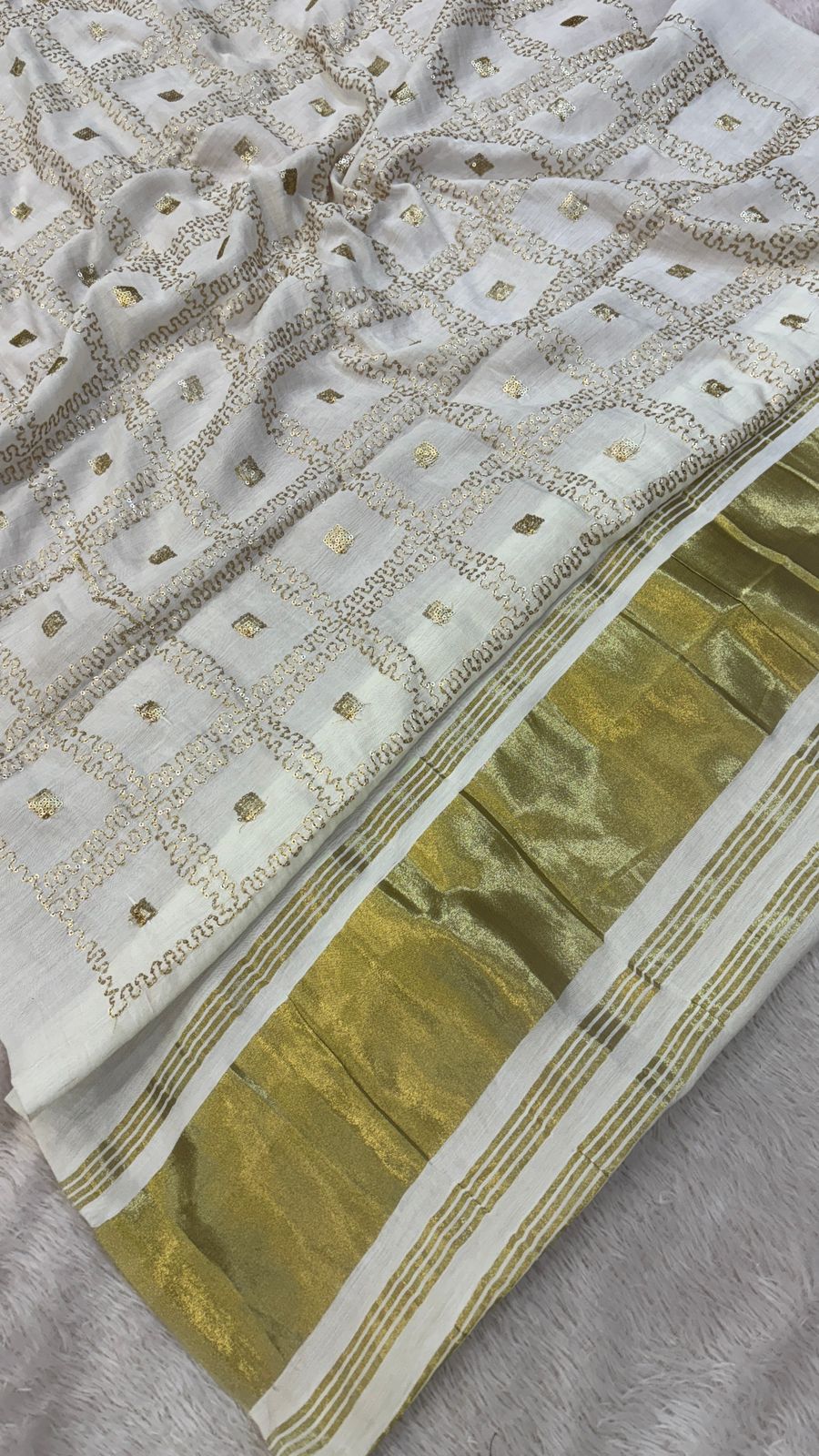 Sequence Work Duppta with Lagadi Patta (White)