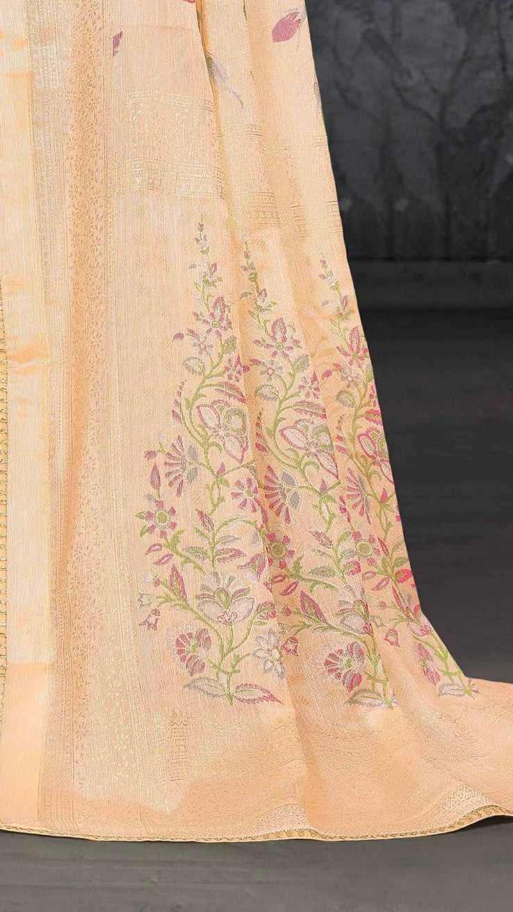 Premium Brasso Saree (Peach)