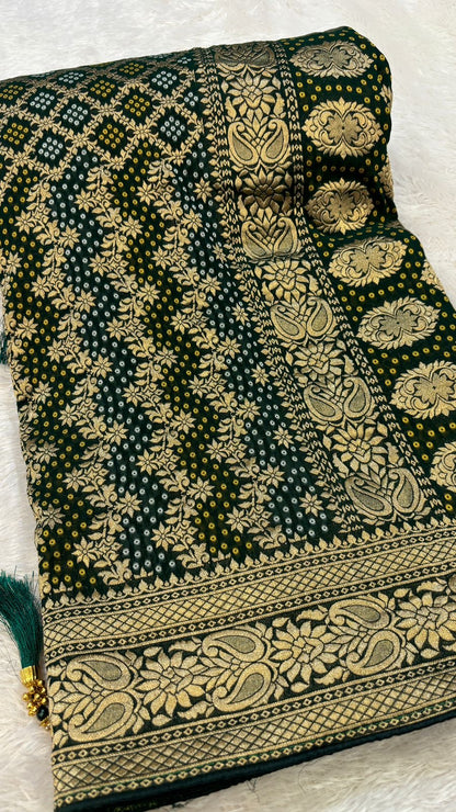 Traditional Georgette Banarasi Bandhej Saree (Green)