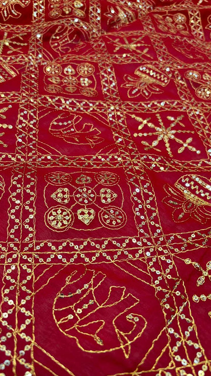 Vintage Duppta, One Side Pallu - Red