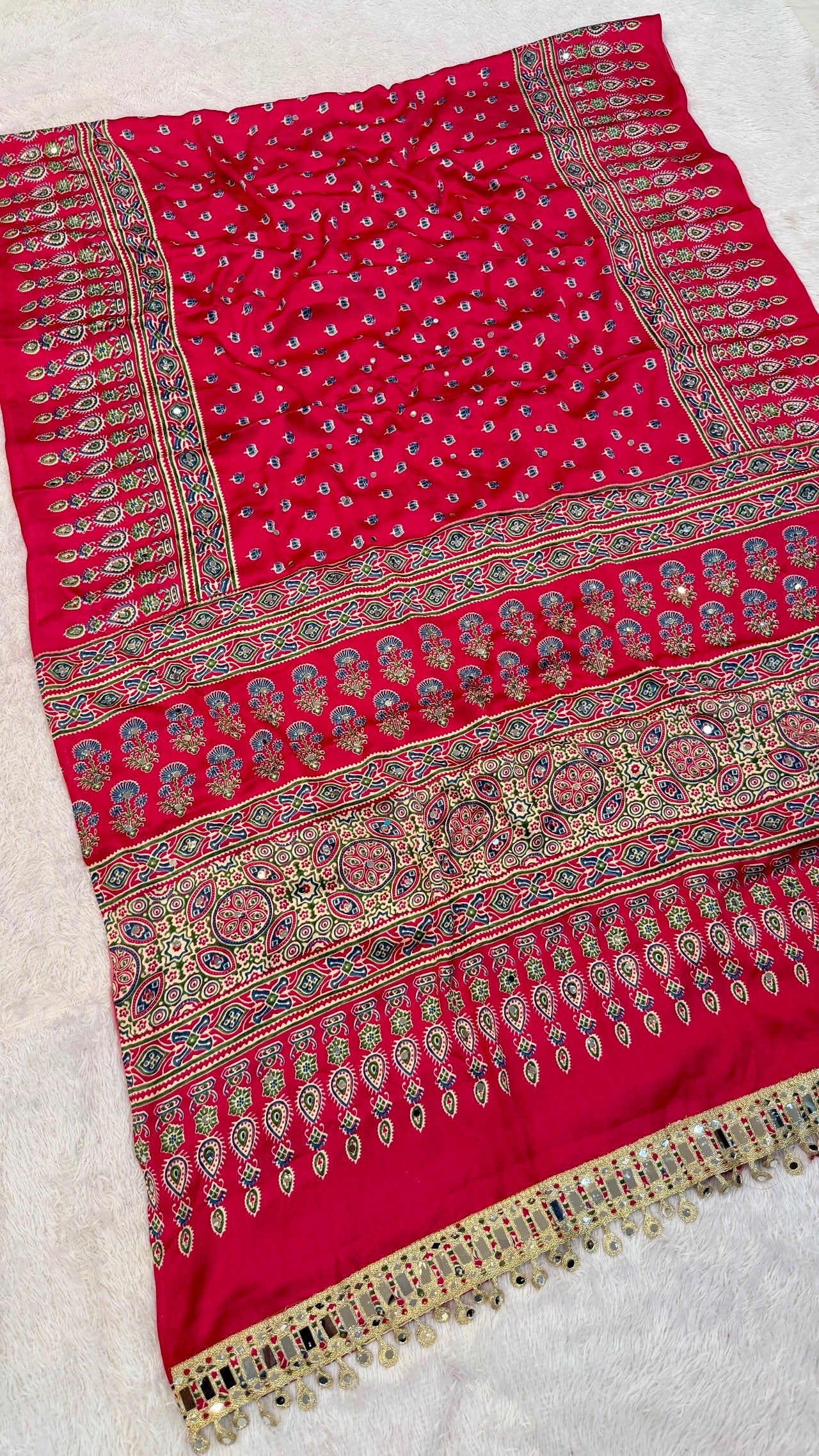 Ajrakh Butti With 500+ Real Mirror Saree Vol.03