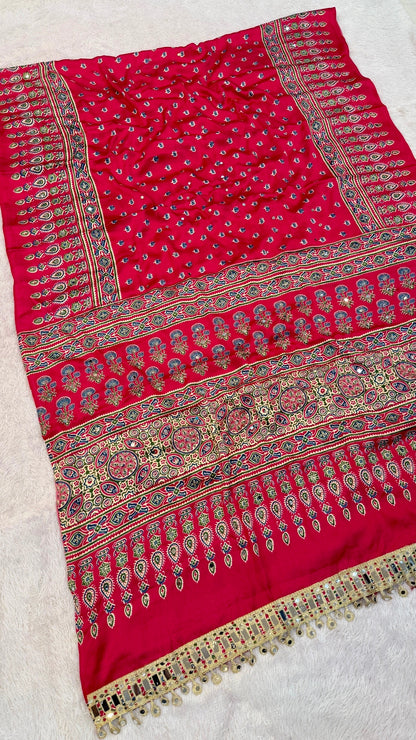 Ajrakh Butti With 500+ Real Mirror Saree Vol.03