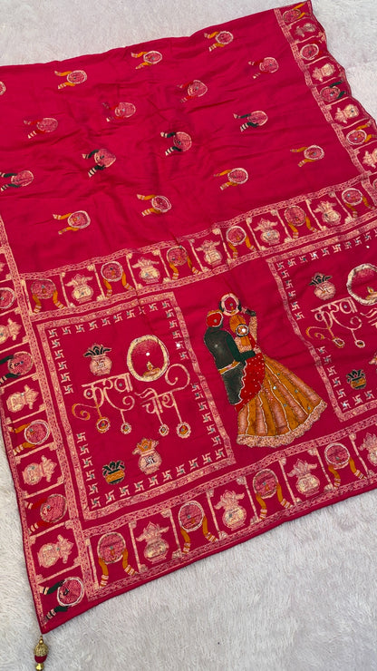Real Handwork Karva Chauth Saree - Pink