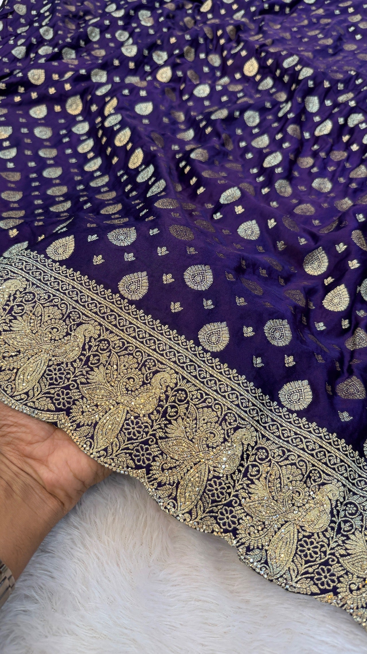 Pure Banarasi Swarovski Work Saree (Purple)