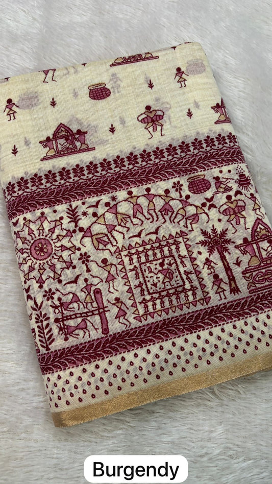 Warli Print Chanderi Cotten Saree