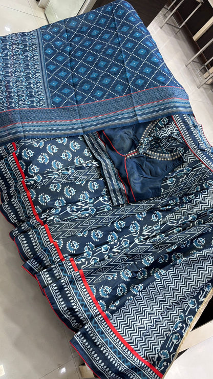 Dhabu Print Indigo Designe, 7 Meter Flare Lehanga Choli