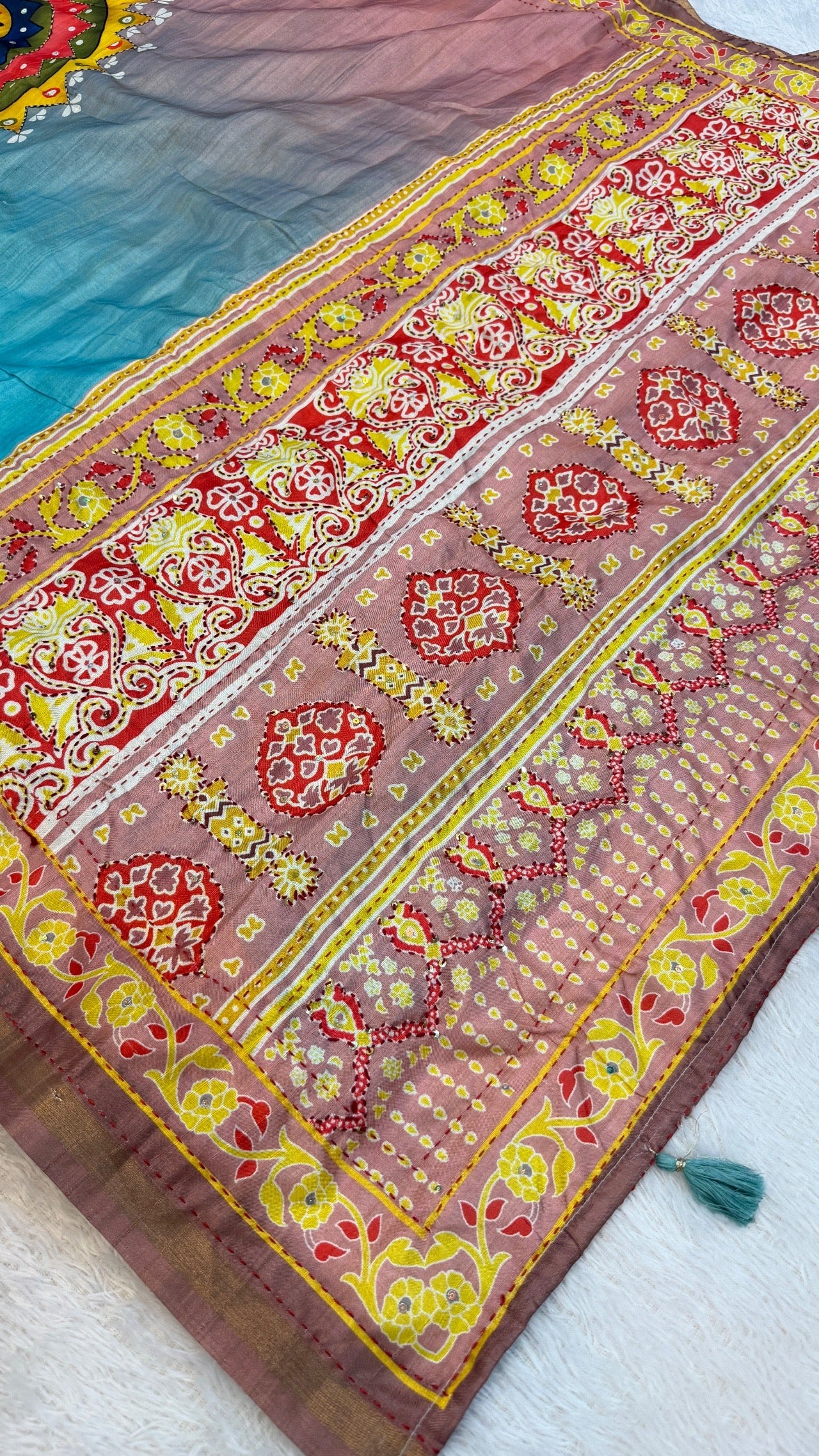 Exquisite Mandala Art Work Sarees (Sky)