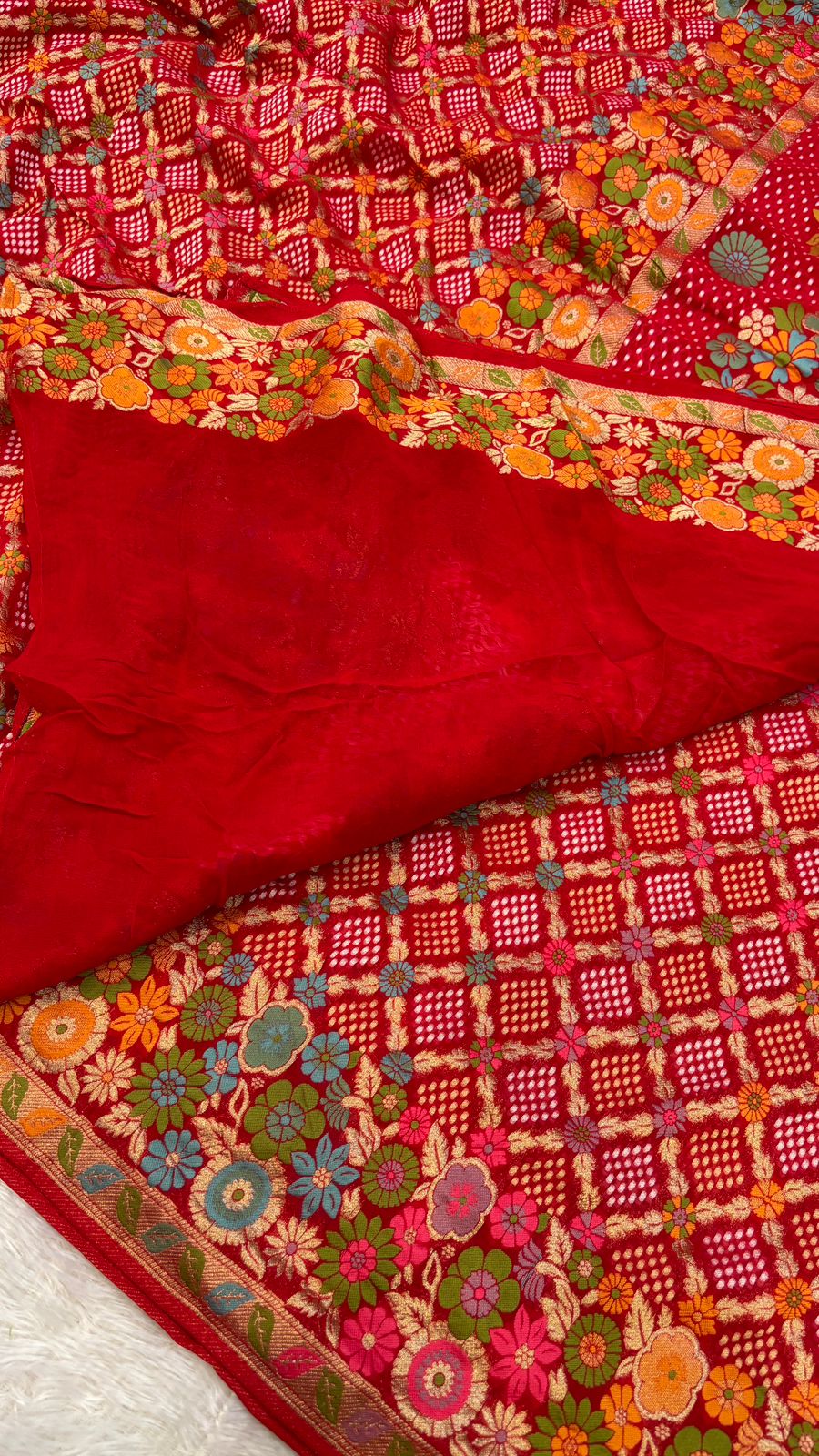 Original Minakari Bandhej Weaving Saree (Red Color)