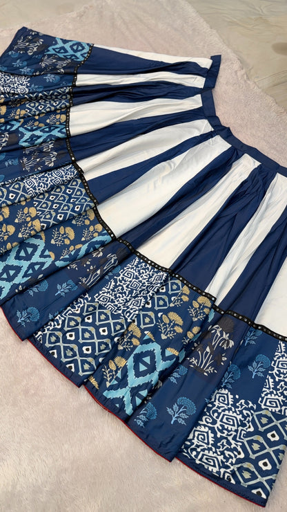 Dhabu Print Indigo Designe, 7 Meter Flare Lehanga Choli New