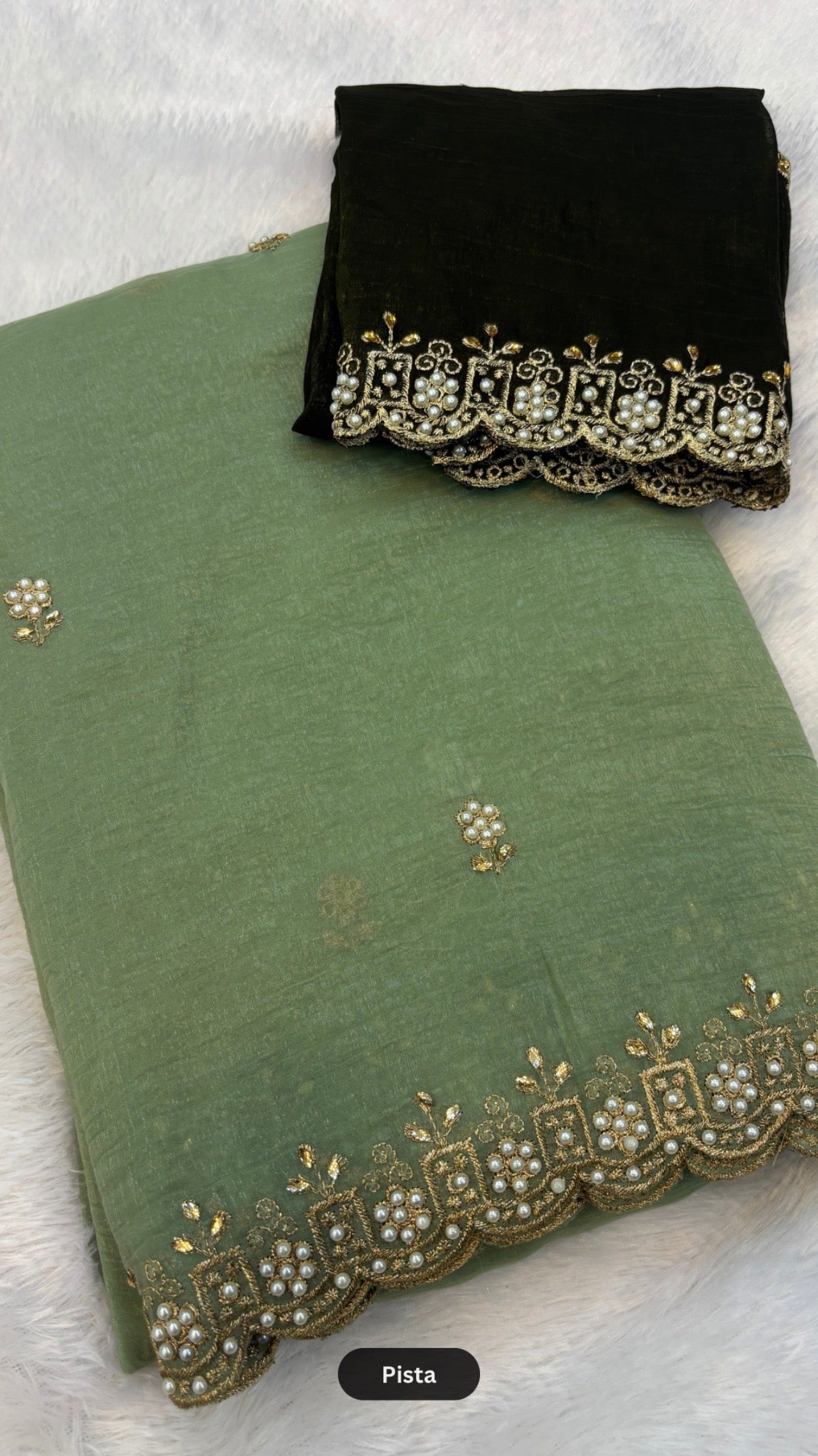 Pearl Work Saree with Contrast Blouse