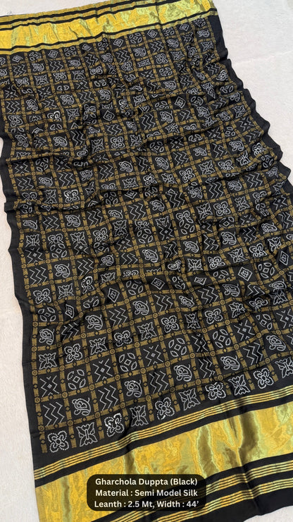 Traditional Bandhej Gharchola Duppta with Lagadi Patta