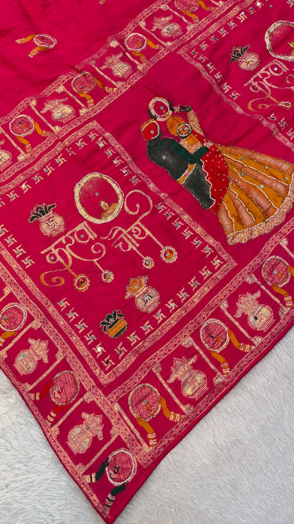 Real Handwork Karva Chauth Saree - Pink