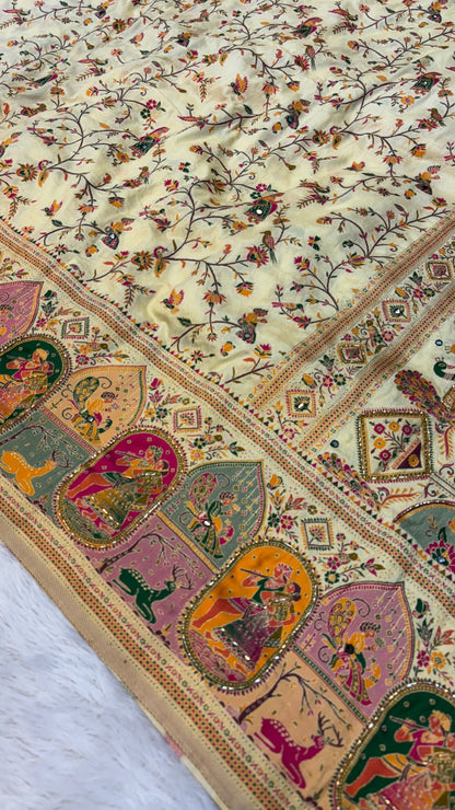 Rajwadi Pashmina Silk Saree Handwork Saree