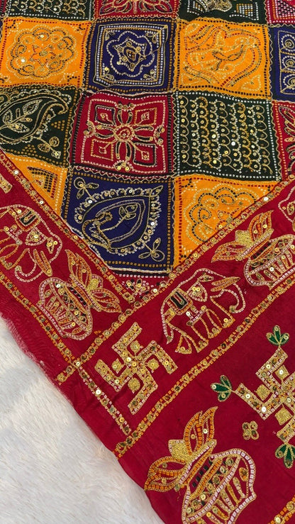 SvarṇaVastra :- Vintage Sequence Work Saree (Red)