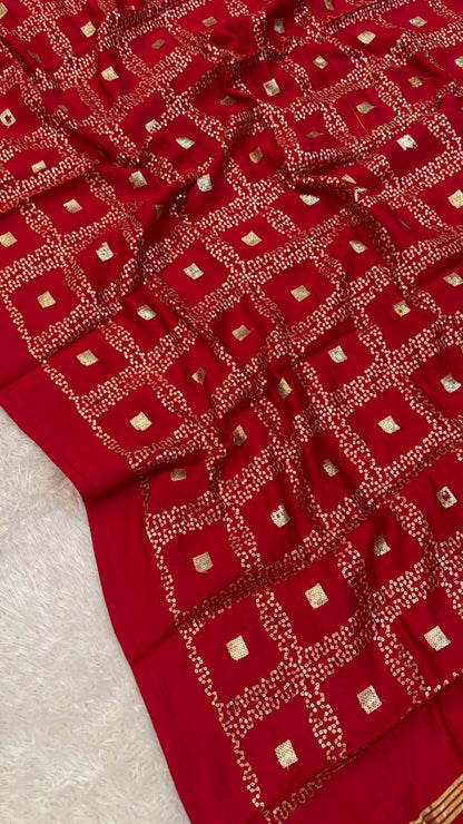 Sequence Work Duppta with Lagadi Patta (Red)