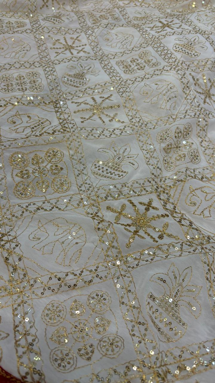 Vintage Duppta, One Side Pallu - White