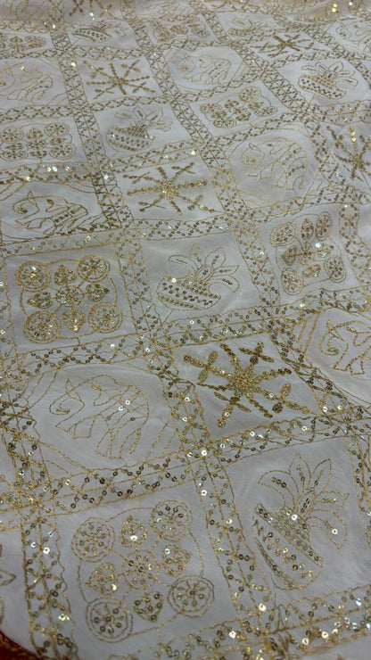 Vintage Duppta, One Side Pallu - White