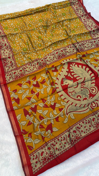 Royal Peacock Kalamkari Saree