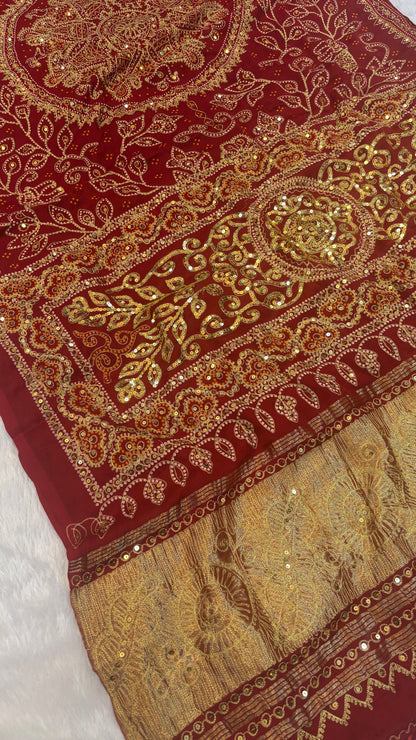 SvarṇaVastra :- Untouched and Sacred Saree with Sequence Work (Sudarshana Chakra)