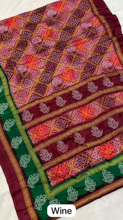 Multi Bandhej Semi Crap Saree