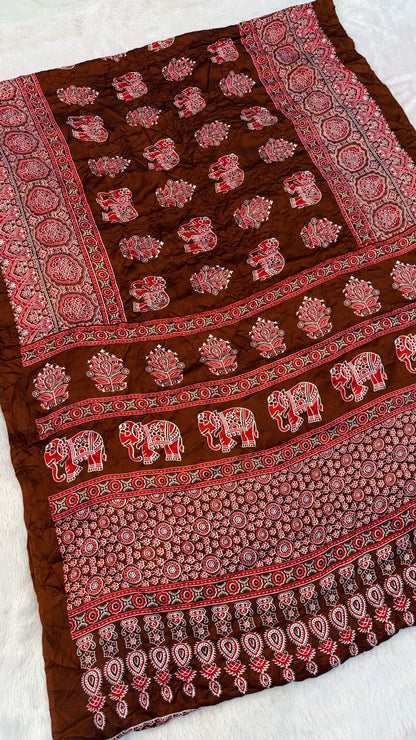 Airawar Ajrakh Crush Saree