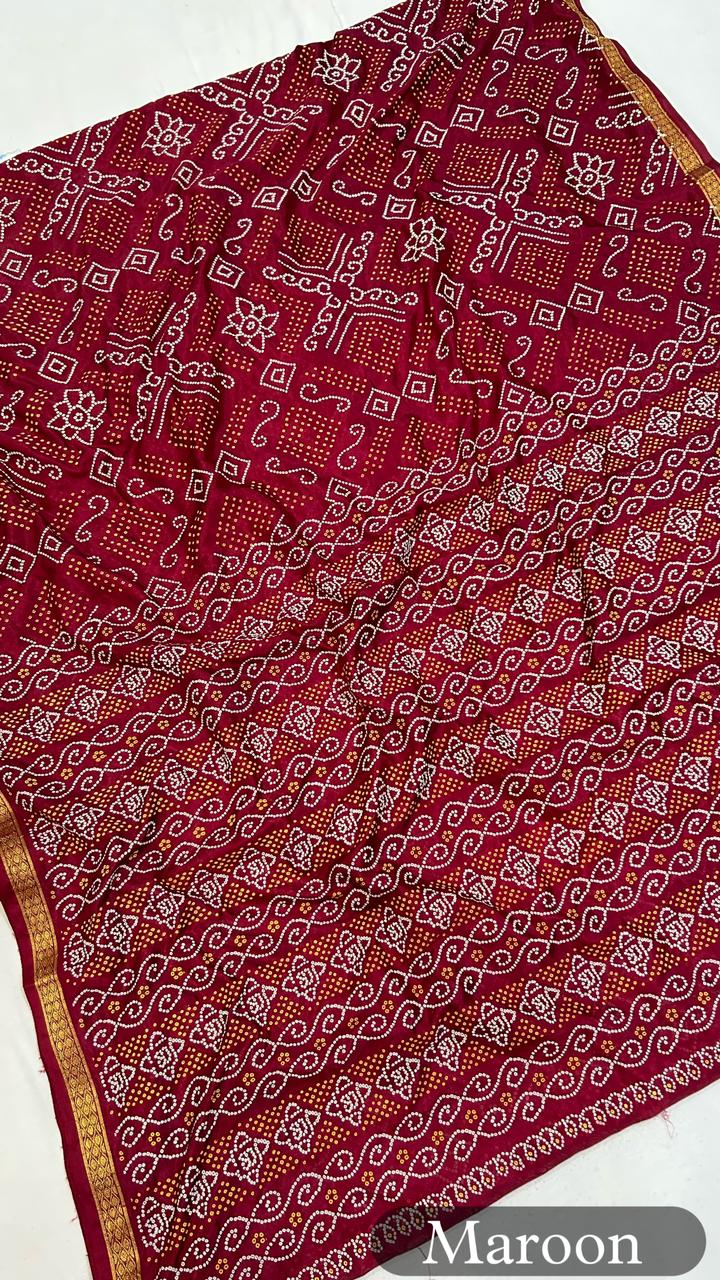 Art Silk Bandhej Sarees (Shikari Designe)