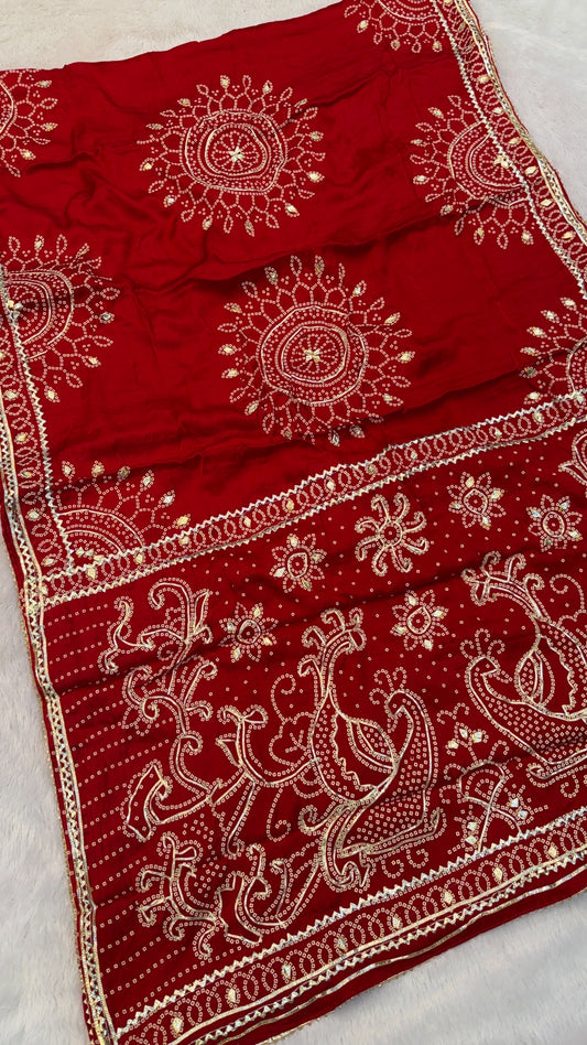 Royal Gottapatti Silk Bandhej Saree (RED-VS)