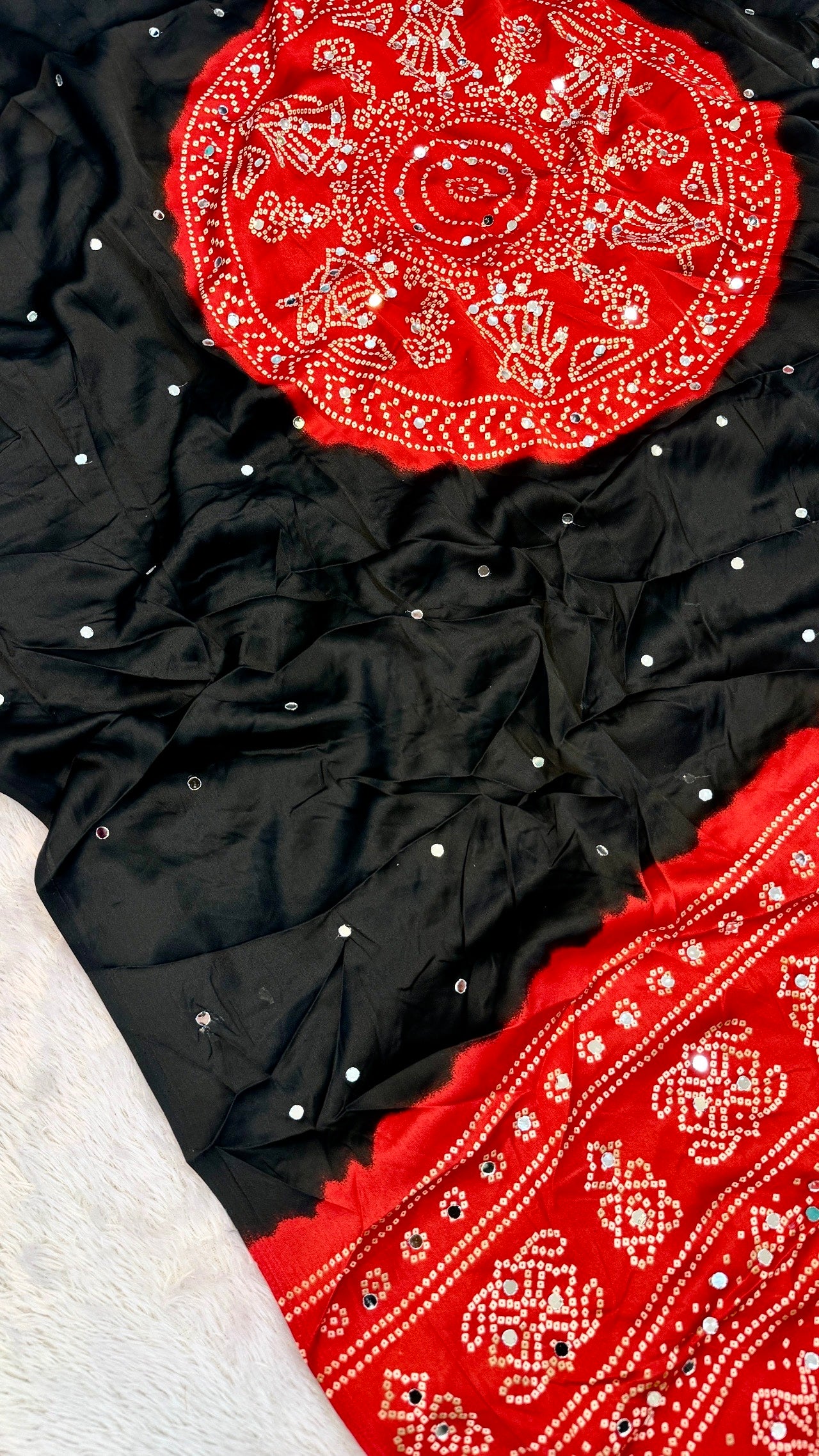 Kasumbo Ajrakh 500+ Real Mirror Saree (Black)
