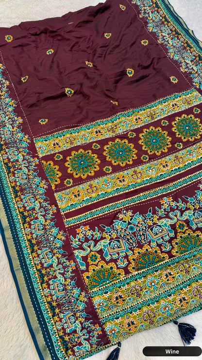 Plain Kalamkari Mul Cotten Mirror Work Saree SD VOL.2