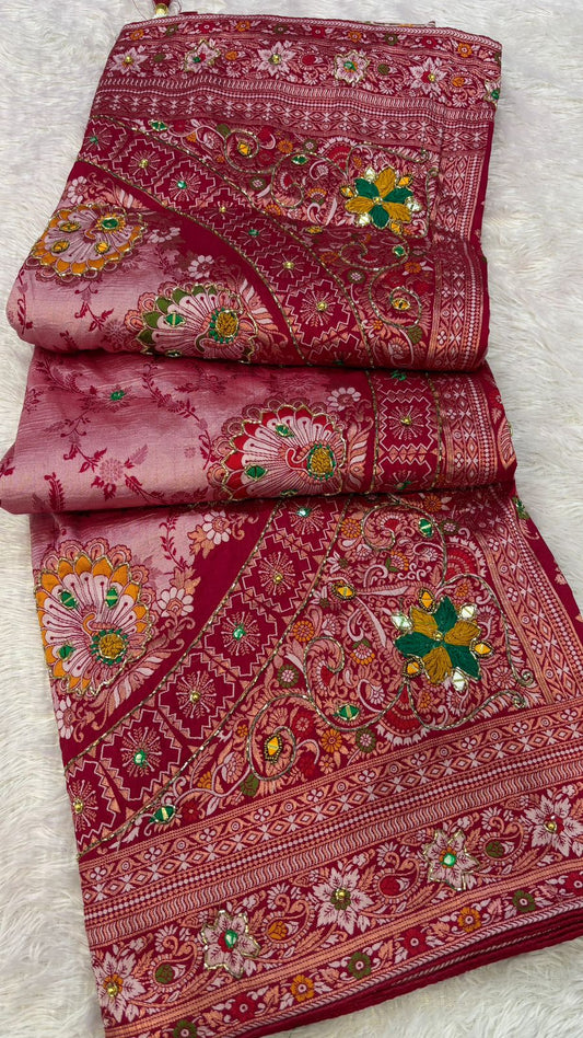 Antique Work, Marriage Season Saree (Cherry)