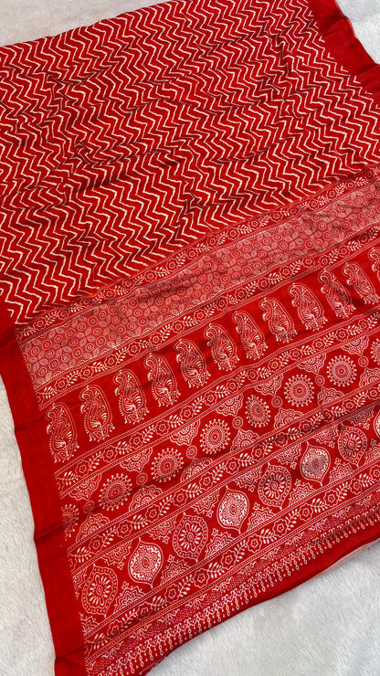 Ajrakh Lehariya Semi Crap Saree