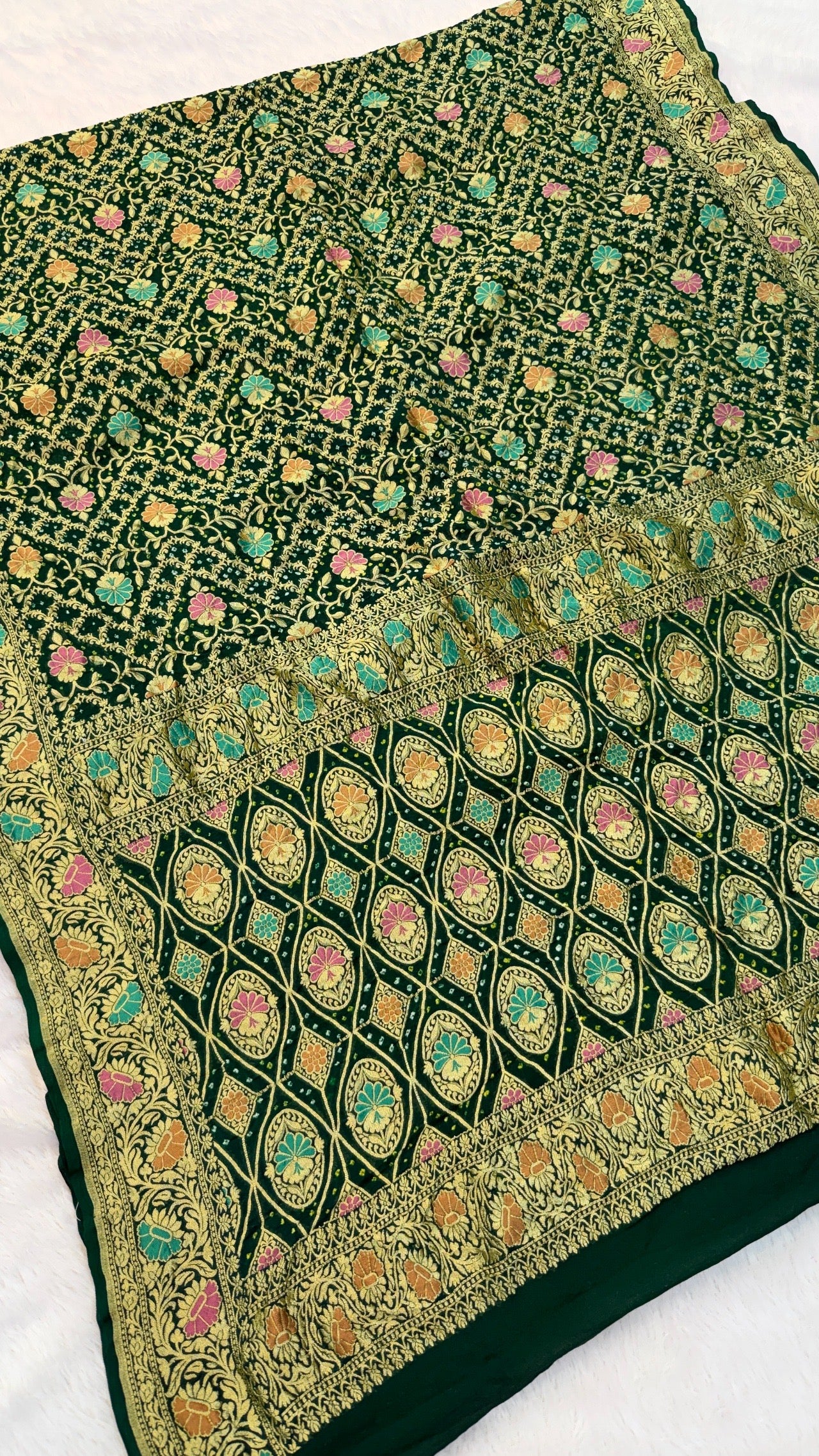 Exclusive Handwoven Original Neemzari Bandhani Saree (B)