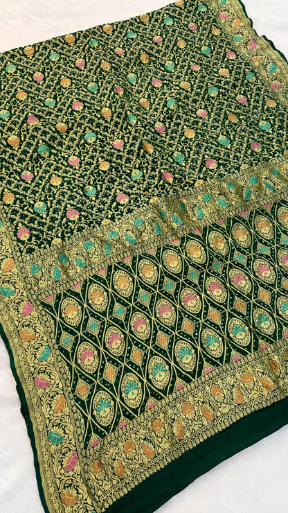 Exclusive Handwoven Original Neemzari Bandhani Saree (B)