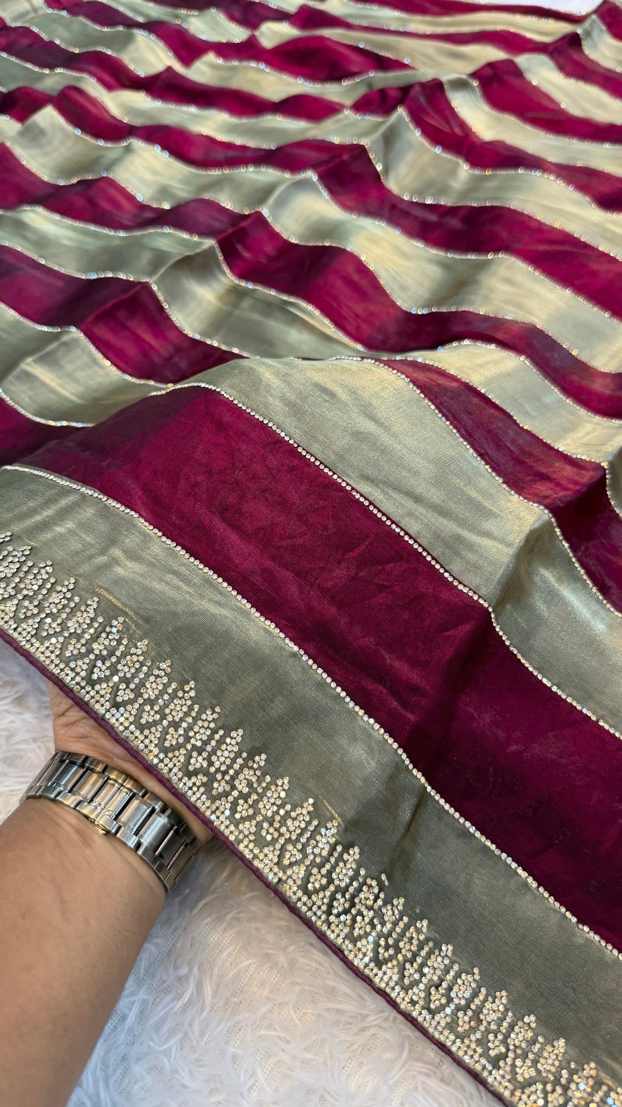 Luxurious Dual Shade Cocktail Saree (Royal Wine & Olive)