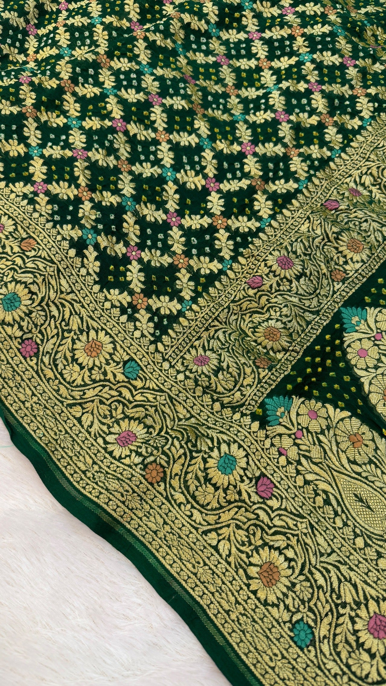 Exclusive Handwoven Original Neemzari Bandhani Saree (D)