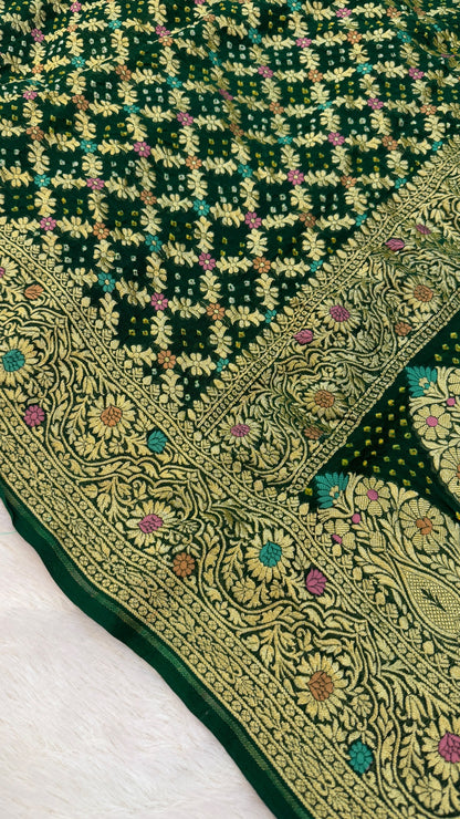 Exclusive Handwoven Original Neemzari Bandhani Saree (D)