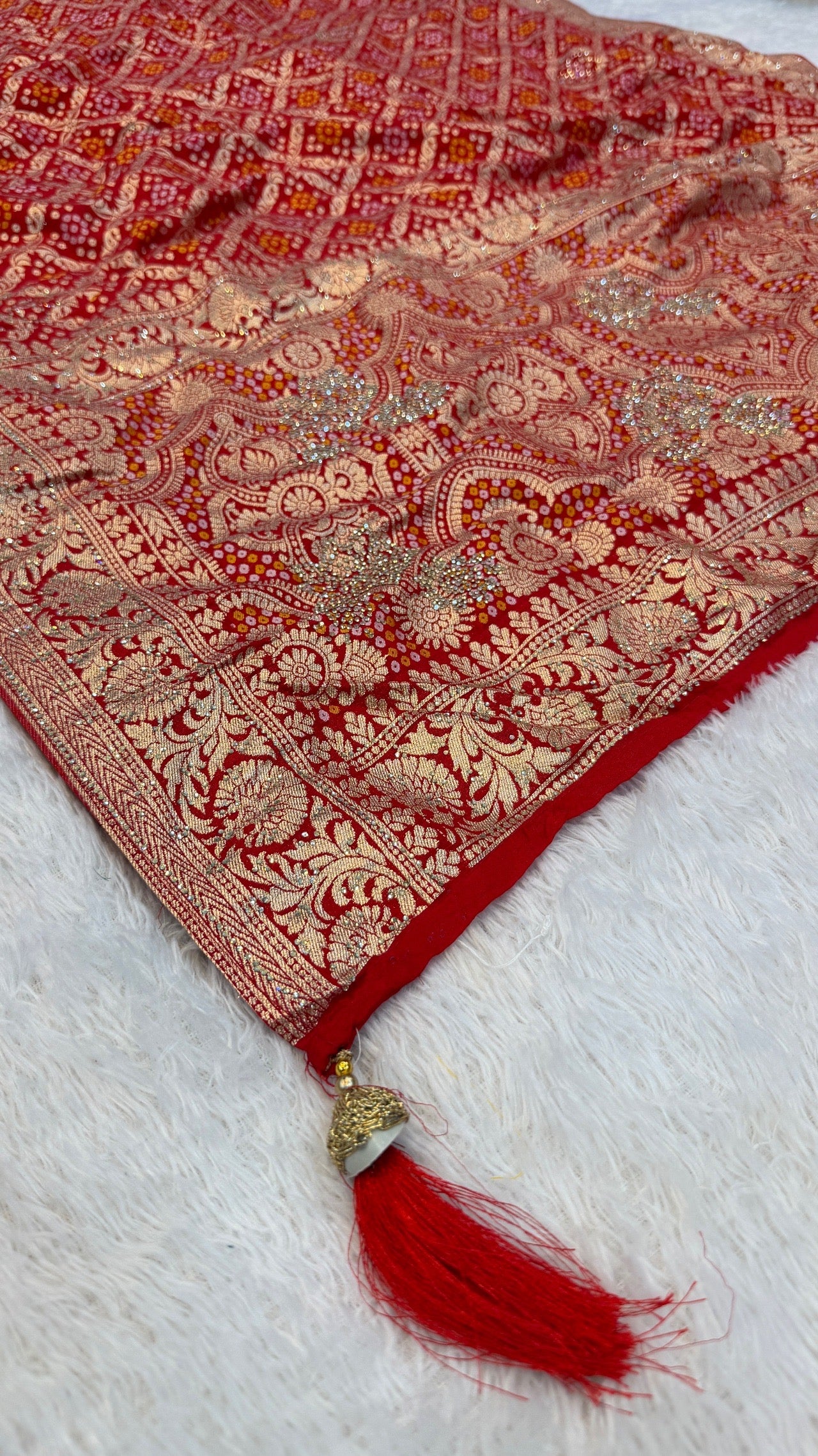 Georgette Bandhej Saree with Real Siroski Work