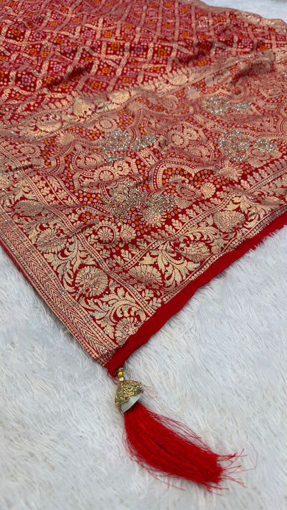 Georgette Bandhej Saree with Real Siroski Work