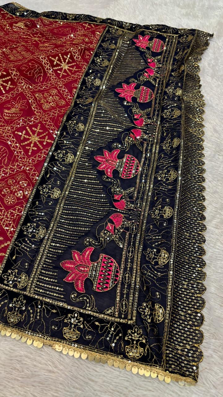 Vintage Duppta, One Side Pallu - Rani