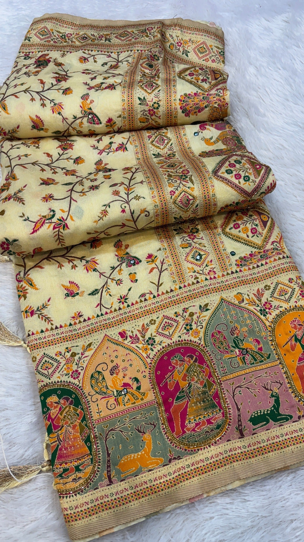 Rajwadi Pashmina Silk Saree Handwork Saree