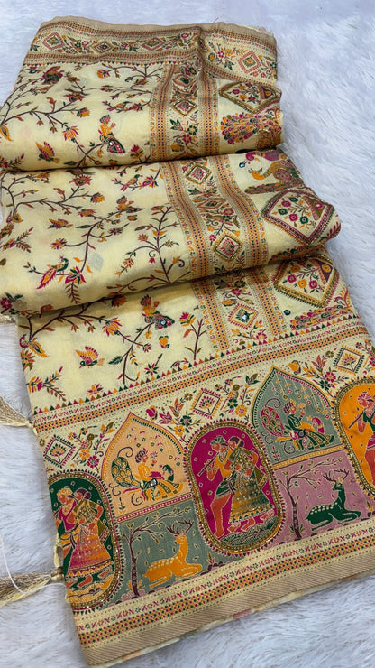 Rajwadi Pashmina Silk Saree Handwork Saree