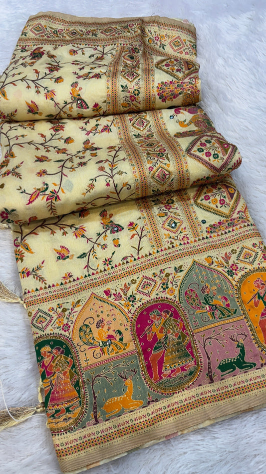 Rajwadi Pashmina Silk Saree Handwork Saree