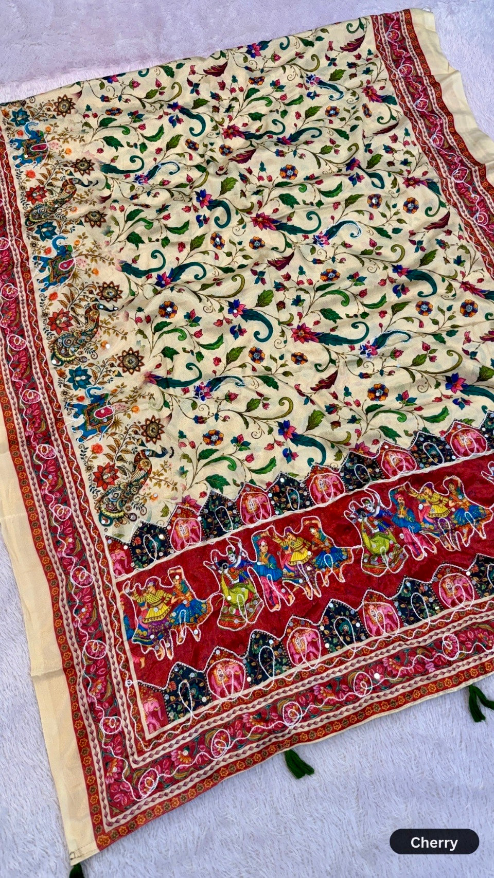 Shahi Bagicha Kalamkari Saree - Mirror Work