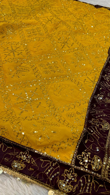 Vintage Duppta, One Side Pallu - Gold