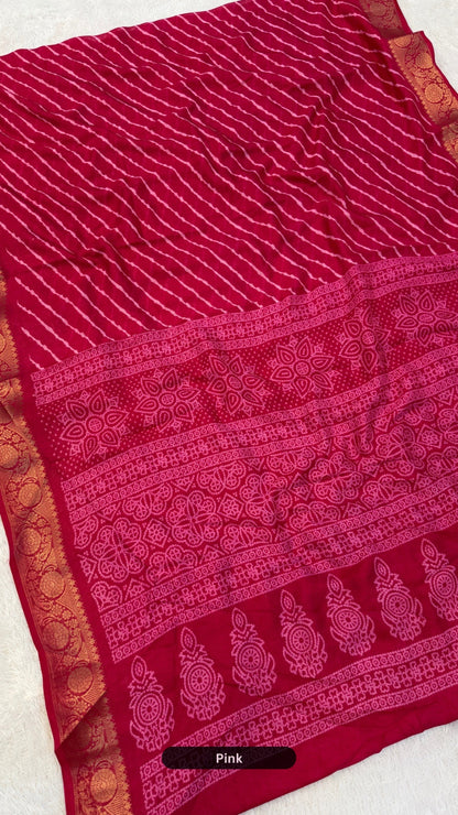 Chiffon Lehariya Saree - Perfect Festive pick !!